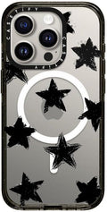 CASETiFY Impact Case for iPhone 15 Pro [8.2ft 4X Military Grade Drop Protection/Compatible with Magsafe] - Star Marks - Clear Black