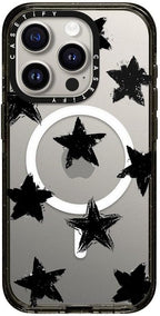CASETiFY Impact Case for iPhone 15 Pro [8.2ft 4X Military Grade Drop Protection/Compatible with Magsafe] - Star Marks - Clear Black