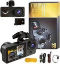 4K+1080P Ultra HD Car Dash Cam with 32GB SD Card - 3-Channel Front/Rear/Interior Camera, Motion Detection, 24H Parking Mode, WDR, G Sensor - Includes Mounting Hardware & Accessories.