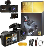 4K+1080P Ultra HD Car Dash Cam with 32GB SD Card - 3-Channel Front/Rear/Interior Camera, Motion Detection, 24H Parking Mode, WDR, G Sensor - Includes Mounting Hardware & Accessories.