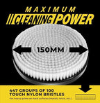VViViD Drill Backing Plate + Power Scrub Brush Attachment, 150mm Diameter Large Surface Area, Hard Bristles for Heavy Grime on Hard Surfaces