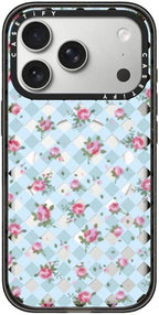 CASETiFY Impact iPhone 17 Pro Case [Slim/Compatible with Magsafe / 8.2 ft. 4X Military Grade Drop Protection] - Floral Gingham - Blue - Clear Black