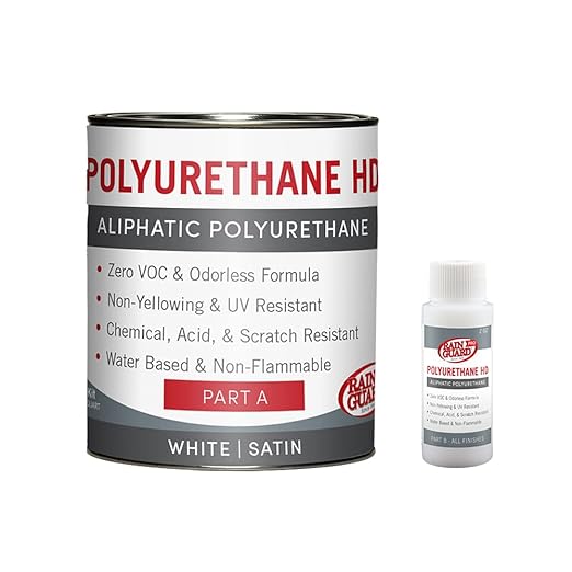 Rain Guard Water Sealers PU-0415 Polyurethane HD IsoFree Clear 2-Part White Base Satin Finish Ready to USE Covering up to 75 Sq.Ft on New/Older Surfaces. 1 Quart Kit A and B - Masonry/Wood Sealer