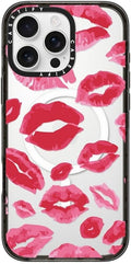 CASETiFY Impact Case for iPhone 16 Pro Max [Slim / 8.2 ft. 4X Military Grade Drop Protection/Compatible with Magsafe] - Lipstick Kisses - Clear Black