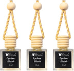 Lychee Blush Car Air Freshener Set of 3 (10 ml Each), Hanging Diffuser Bottles with Wooden Cap, Exotic Fruity Floral Blossom Scent for Car, Home & Closet, Magnetic Gift Box