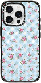 CASETiFY Impact Case for iPhone 16 Pro [8.2ft 4X Military Grade Drop Protection/Compatible with Magsafe] - Floral Gingham - Blue - Clear Black