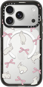 CASETiFY Impact iPhone 17 Pro Case [Slim/Compatible with Magsafe / 8.2 ft. 4X Military Grade Drop Protection] - Rabbit Ribbon - Clear Black