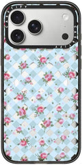 CASETiFY Impact iPhone 17 Pro Max Case [Slim/Compatible with Magsafe / 8.2 ft. 4X Military Grade Drop Protection] - Floral Gingham - Blue - Clear Black