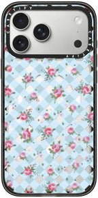 CASETiFY Impact iPhone 17 Pro Max Case [Slim/Compatible with Magsafe / 8.2 ft. 4X Military Grade Drop Protection] - Floral Gingham - Blue - Clear Black