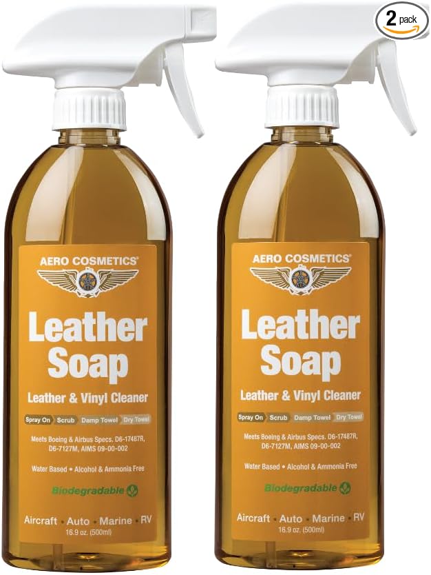 Aero Cosmetics Leather Cleaner Leather Soap 16oz (2-Pack) Aircraft Quality for your Car RV and Furniture Better than Automotive Products Meets Boeing Aircraft Specifications