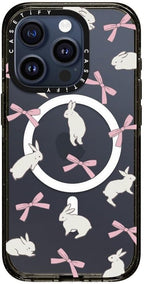 CASETiFY Impact iPhone 15 Pro Case [4X Military Grade Drop Tested / 8.2ft Drop Protection/Compatible with Magsafe] - Rabbit Ribbon - Clear Black