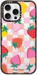 CASETiFY Impact Case for iPhone 16 Pro Max [8.2ft 4X Military Grade Drop Protection/Compatible with Magsafe] - Fun Strawberries - Clear Black
