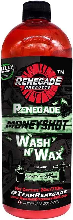 Renegade Products - Moneyshot Wash N' Wax Soap, pH-Neutral Soap with Carnauba Wax Blend, Thick Foam & Protective Coating (24 Ounce)