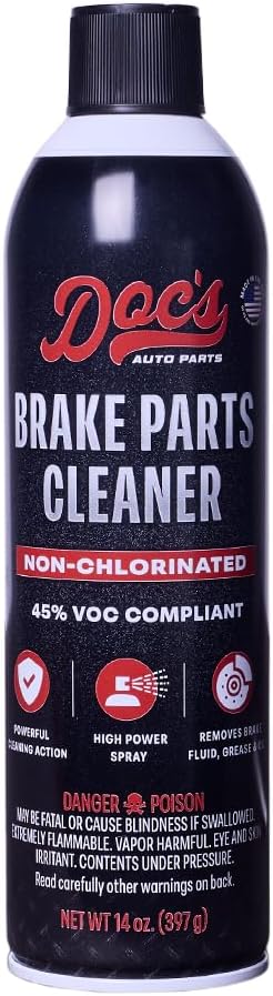 Doc’s Brake Parts Cleaner, Non-Chlorinated – Fast-Drying Brake Cleaner | Removes Brake Dust, Grease, Oil & Brake Fluid | Residue-Free Formula – 1-Pack (14 oz)