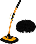 43'' Car Wash Brush with Long Handle Chenille Microfiber Car Wash Kit Mitt Retractable Bent Pole Car Wash Mop for Cars RV Truck Boat (yellow-01)
