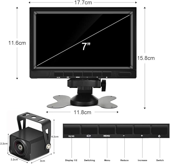 AHD Dual Backup Camera with 7'' 1080P DVR Monitor, Front and Rear View Camera Waterproof Night Vision Reversing Camera for Truck Pick Up RV Camper Bus 12V-36V