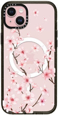 CASETiFY Impact Case for iPhone 15 Plus [8.2ft 4X Military Grade Drop Protection/Compatible with Magsafe] - Cherry Blossom - Clear Black