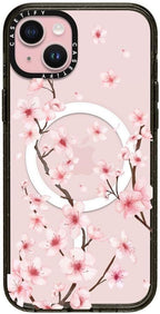 CASETiFY Impact Case for iPhone 15 Plus [8.2ft 4X Military Grade Drop Protection/Compatible with Magsafe] - Cherry Blossom - Clear Black