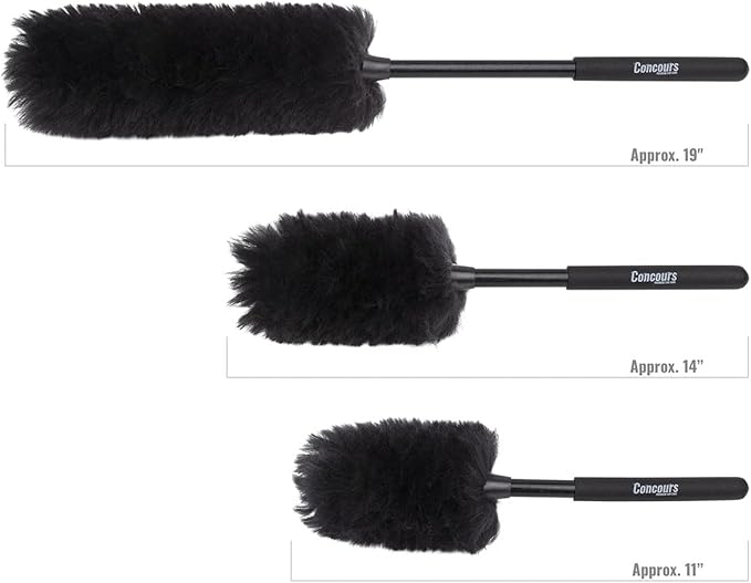 Eastwood Concours Premium Cleaning Woolies | Professional Long Handle Soft Brush for Wheels & Tires, Interior Detailing, and Household Cleaning | Made of 100% Wool and Anti-Scratch on Paint | Set of 3