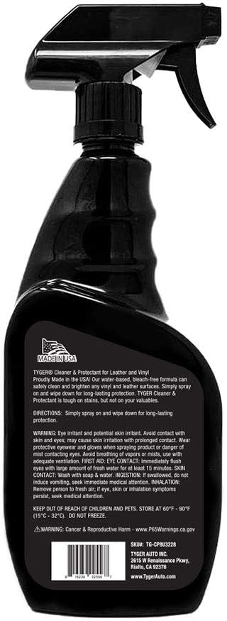 Tyger Tonneau Cover Cleaner & Protectant 2-in-1 Spray Specialized for Leather and Vinyl Surfaces, 22 Fl. oz. Made in USA (Pack of 2)