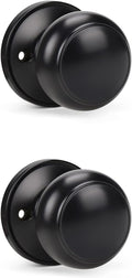 KNOBWELL 2 Pack Black Dummy Door Knob, Single Sided Handle for Closets, French Double Doors, and Pantry, Matte Black One Side Non-Turning Interior Push/Pull Door Knob