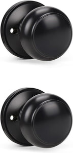 KNOBWELL 2 Pack Black Dummy Door Knob, Single Sided Handle for Closets, French Double Doors, and Pantry, Matte Black One Side Non-Turning Interior Push/Pull Door Knob