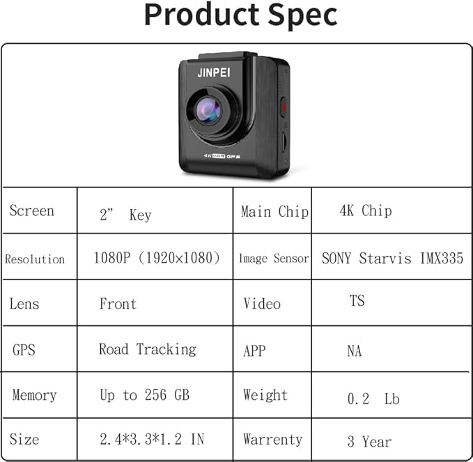 4K Front Dash Cam 64GB Included, GPS Car Dashboard Camera Recorder with UHD 2160P, 2" IPS Screen, 150° Wide Angle, HDR, Night Vision,JD-19BS-4K
