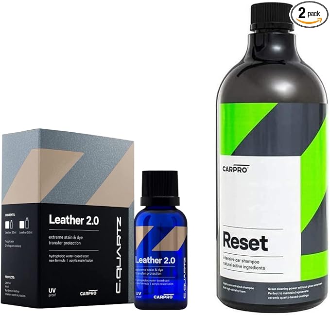 CARPRO CQUARTZ Leather 2.0 50mL Kit Reset Intensive Car Shampoo 1 Liter, Perfect Partner to Nanotechnology Based Sealants and Coatings - Bundle