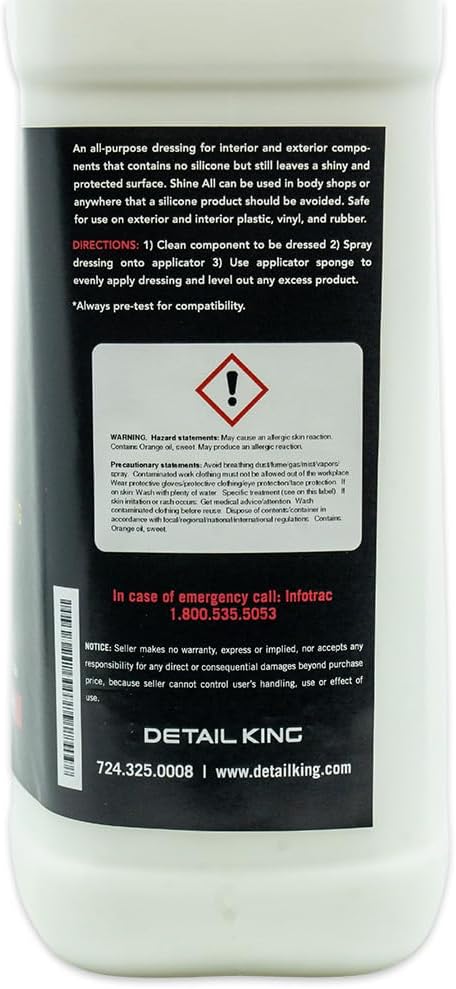 Detail King Shine All Non Silicone Interior Dressing, Tire Shine, and Plastic Restorer For Cars - Silicone Free, Body Shop Safe - Gallon
