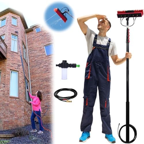 Telescopic Window Cleaning Brush Kit 3.6m-6m Adjustable Pole Water-Fed Soap Dispenser 35cm Brush Head Ideal for High Reach Window Cleaning Professional Equipment.