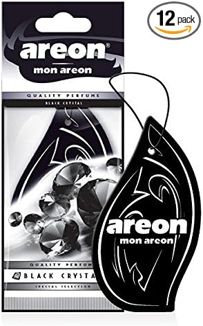 AREON MON MA23 Long Lasting Paper Hanging Ornaments for Car or Home Hanging Best Car Air Freshener Black Crystal Scent, 12 Pack