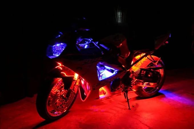 iJDMTOY 4pc Motorcycle Underglow LED Strip Light Kit RGB Neon Accent Night Riding Light Ground Effect Atmosphere Lighting Kit for Motorbike Trikes Golf Carts ATVs UTVs Decoration