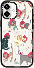 CASETiFY Impact Case for iPhone 16 Plus [8.2ft 4X Military Grade Drop Protection/Compatible with Magsafe] - Strawberry Cats - Clear Black