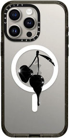 CASETiFY Impact iPhone 15 Pro Max Case [Slim/Compatible with Magsafe / 8.2 ft. 4X Military Grade Drop Protection] - Night Cherry - Clear Black