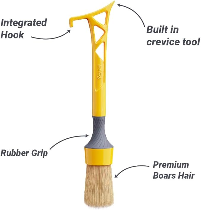 Ultra Soft Boars Hair Detailing Brush, 3 in 1 Patent Pending Design, Detail Automotive Interior or Exterior, get Professional Results with Proper Detail Brushes Car Detailing