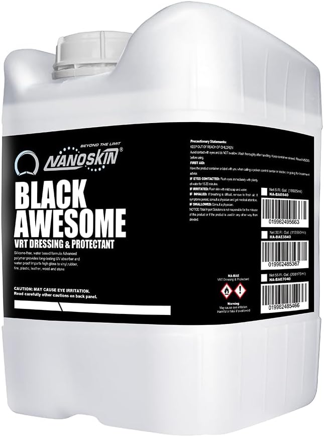 Nanoskin BLACK AWESOME Silicone-Free VRT Dressing Protectant 5 Gallons – Adjustable Like-New Finish to Vinyl, Rubber, Tire, Trim, Plastic, Interior & More | Safe for Cars, Trucks, Motorcycles, RVs