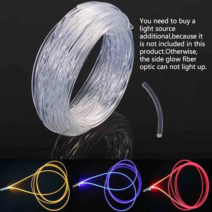 Super Bright MMA Plastic Optic Fiber Side Glow - LED Light Source Soft Optical Fiber Light Guide Strip (0.31in Diameter)