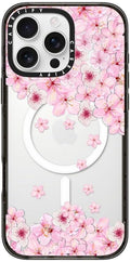 CASETiFY Impact iPhone 16 Pro Max Case [4X Military Grade Drop Tested / 8.2ft Drop Protection/Compatible with Magsafe] - Sakura Cherry Saturday - Clear Black
