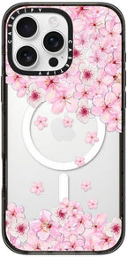 CASETiFY Impact iPhone 16 Pro Max Case [4X Military Grade Drop Tested / 8.2ft Drop Protection/Compatible with Magsafe] - Sakura Cherry Saturday - Clear Black