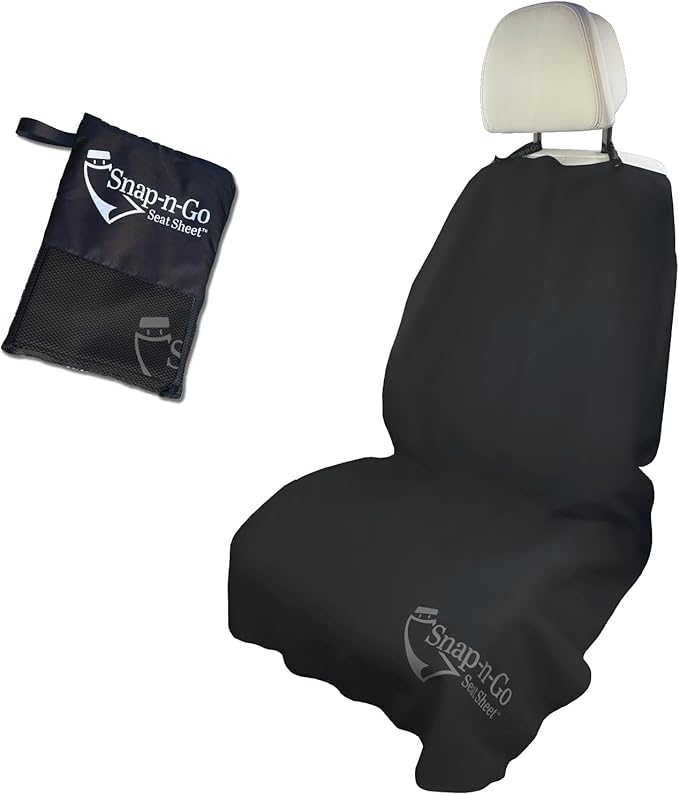 Car Seat Towel Cover After Gym Workout Yoga Pets | Snap-n-Go Seat Sheet™ Universal Fit with Headrest Post Straps, Quick-Dry Washable Sweat Protector for Cars, Trucks, SUVs Interior Protection (Black)