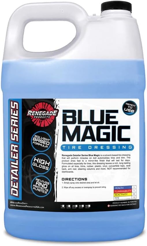 Renegade Products Blue Magic Tire Dressing – High Gloss Solvent-Based Formula for Tires, Trim, and Exterior Plastics – Professional Detailing Shine (1 Gallon)