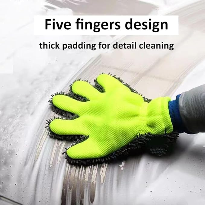 2 Pack Chenille Microfiber Car Wash Mitt 5-Finger Auto Dusting Gloves Scratch-Free&Lint-Free Car Washing Gloves for Car Detailing Trucks SUV RV Home Cleaning Mitts