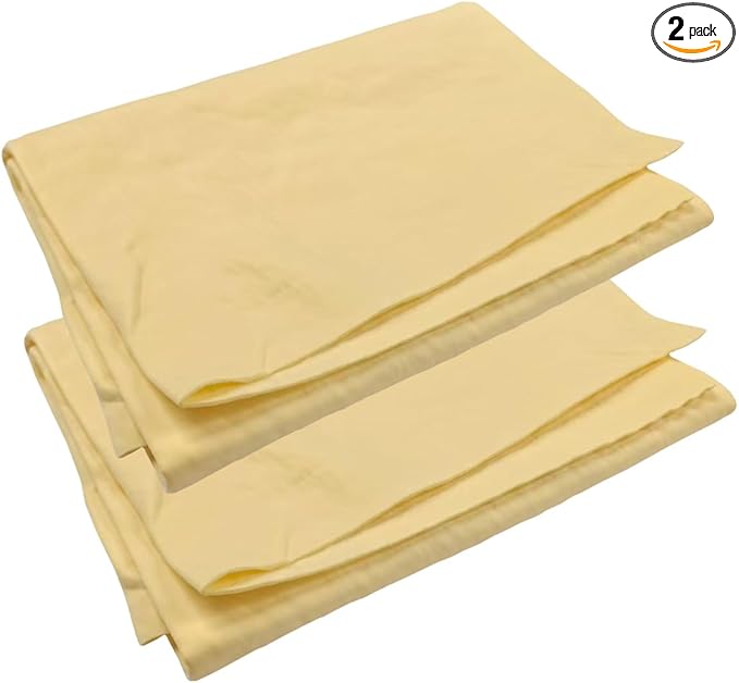 Craedli 2PCS Strong Absorbent Shammy Cloth for Car Drying, 23.93'' x 16.73'' Reusable Automotive Synthetic Chamois Towel, Soft Non-Scratch Vehicle Cleaning Towels for Car, Pets, Bathroom (Yellow)