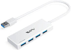 USB 3.0 Hub, 4 Port USB Hub Splitter, USB A Expander Portable USB Adapter Multiport Data Hub for Laptop, iMac Pro, MacBook Air, Mac mini/Pro, Surface Pro, USB Flash Drives, and Mobile HDD-White