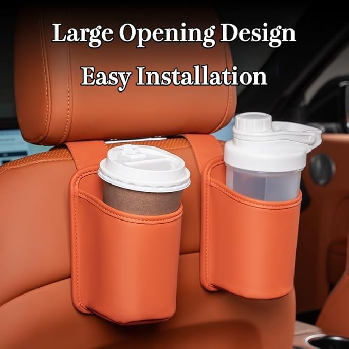 2-Pack Cup Holders for Car Seat Back Premium Nappa Leather Organizer with Drink Holders Easy Install for Families & Road Trips (Grey)
