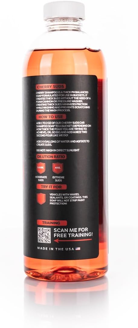 Cherry Suds Car Wash Soap - pH-Balanced Soap Creates Thick Foam in A Bucket; Safe on Waxes, Coatings, and Sealants; High Lubricity; Cherry Scent - 16 oz