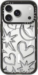 CASETiFY Impact iPhone 17 Pro Case [Slim/Compatible with Magsafe / 8.2 ft. 4X Military Grade Drop Protection] - Chrome Scribbles - Clear Black