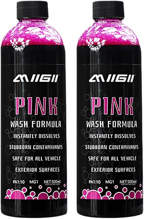 MIIGII Pre-Wash Solution Car Wash Soap - Pink Foam Car Shampoo - Powerful Formula Penetrates and Breaks Down Tree Sap, Bird Droppings & Tough Stains - Works on RVs, Trucks, Cars & More - 500ml (17oz)
