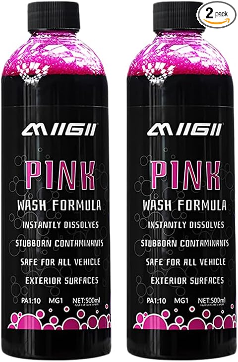 MIIGII Pre-Wash Solution Car Wash Soap - Pink Foam Car Shampoo - Powerful Formula Penetrates and Breaks Down Tree Sap, Bird Droppings & Tough Stains - Works on RVs, Trucks, Cars & More - 500ml (17oz)