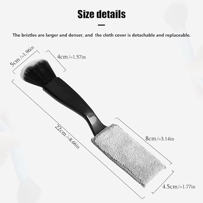 Double Head Brush for Car Clean 2PCS,Car Brushes for Detailing Interior,Car Detailing Brushes Exterior,Soft Car Detailing Brush(Double Head-Black,2Pack)